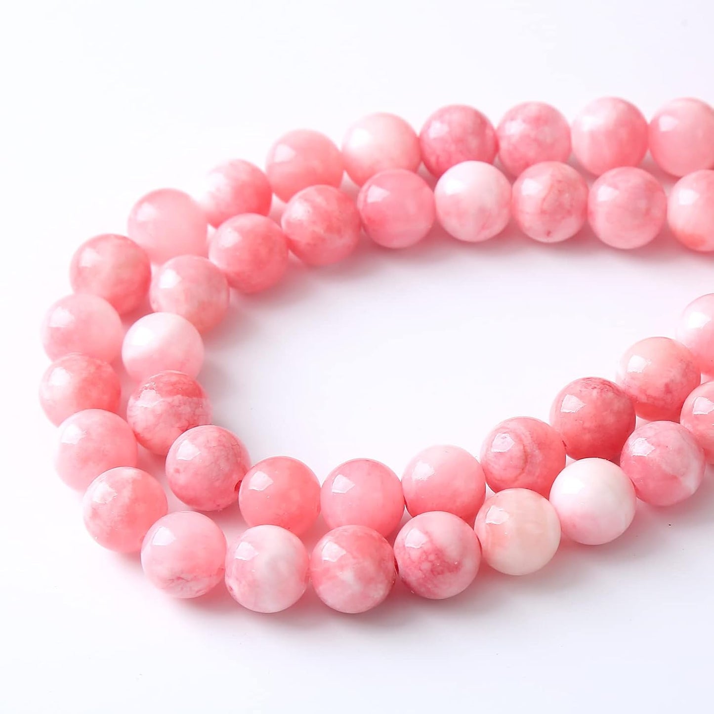 36pcs 10mm Natural Pink White Persian Jade Gemstone Beads Round Loose Spacer Beads for Jewelry Making DIY Bracelets Necklaces 15"(Pink Persian Jade, 10mm)