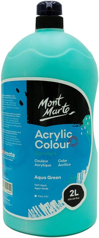 Mont Marte Discovery School Acrylic, Aqua Green, 1/2 Gallon (2 Liter). Ideal for Students and Artists. Excellent Coverage and Fast Drying. Pump Lid Included.