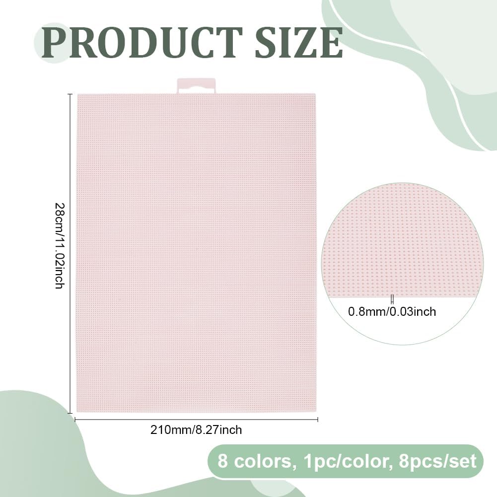BENECREAT 8 Pcs 14 Count Plastic Canvas Sheets, 8 Colors Plastic Mesh Sheets, Eye Mesh for Embroidery Crafting, Cross Stitching, Knit Crochet Yarn Crafting, Rectangle, 8.3x11 Inch