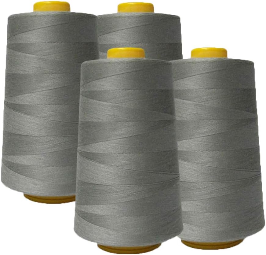 AK Trading 4-Pack Light Gray All Purpose Sewing Thread Cones (6000 Yards Each) of High Tensile Polyester Thread Spools for Sewing, Quilting, Serger Machines, Overlock, Merrow & Hand Embroidery