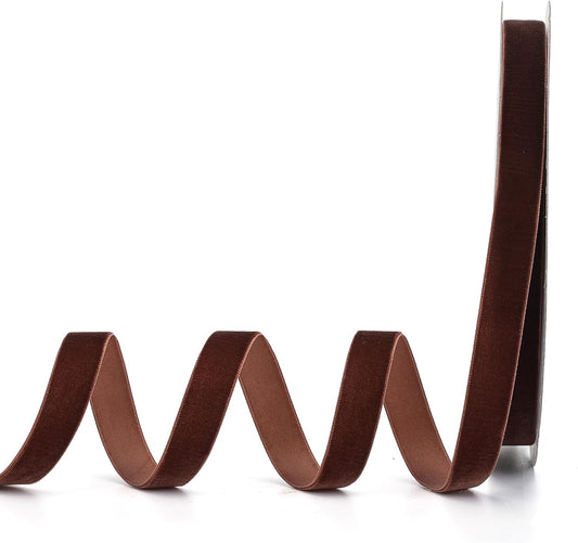 Coffee Velvet Ribbon,5/8" W x 20Yd Single Face,Great for Gift Wrapping,Hair Bows,Handmade Craft and Christmas,Wedding Decoration (5/8" Coffee)