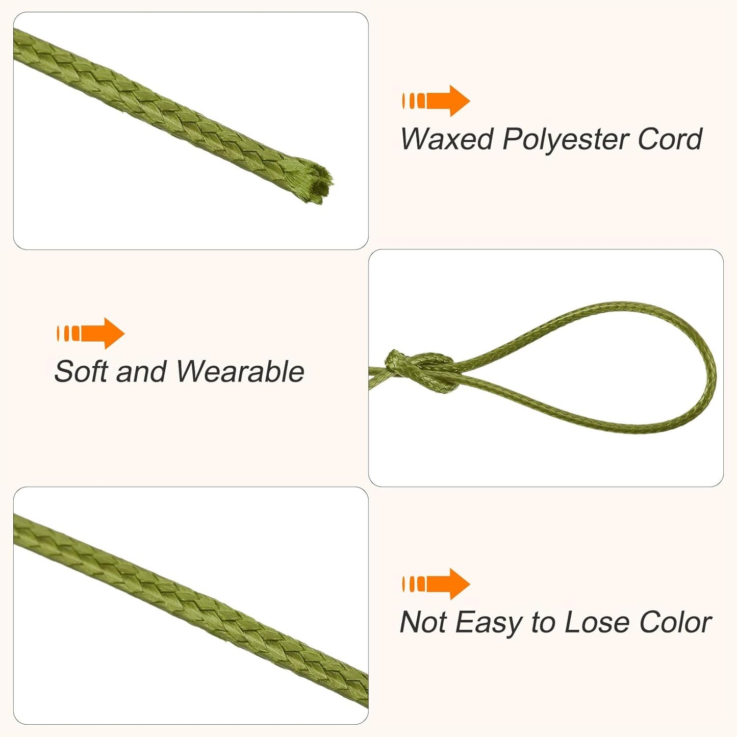 MECCANIXITY Waxed Cord 1mm Waxed Polyester Cord 175 Yard Wax String for Bracelet Making,Necklaces, Beading,Jewelry Making and DIY Crafts(Army Green), 0.04 inch-Dia