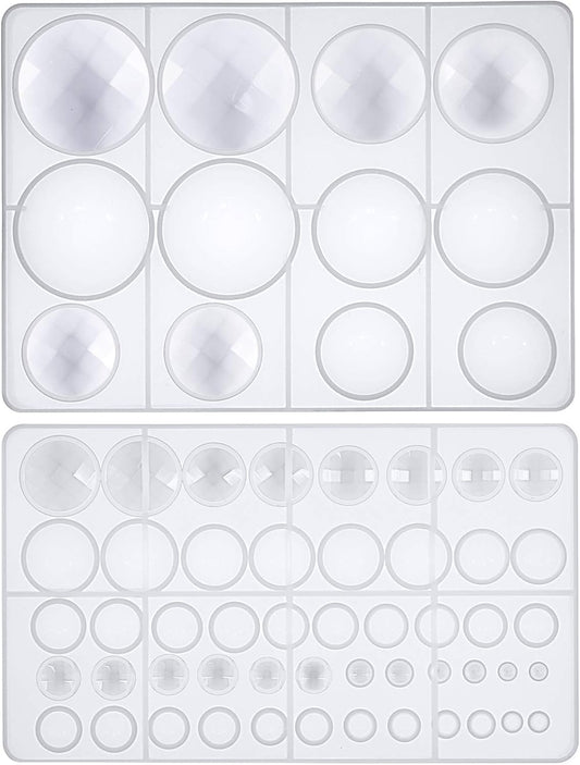 FUNSHOWCASE Cabochon Gem Resin Silicone Molds for Cake Decoration, Polymer Clay, UV Epoxy Urethane Polyresin Jewelry Making, Faceted and Round Domes Set of 2 Trays Circle Diameter 0.2-2.3inch