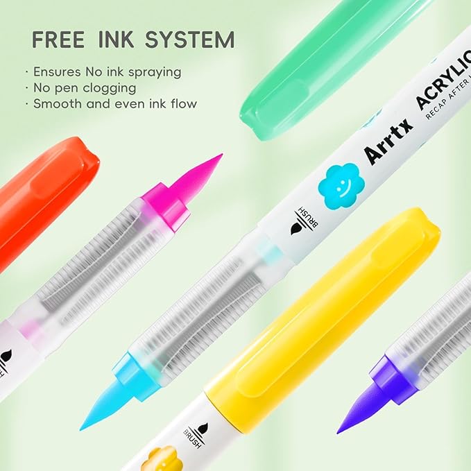 Arrtx 36 Colors Acrylic Paint Pens for Rock Painting, Brush Tip Acrylic Pen, Acrylic Markers, Waterproof Paint Marker, Art Supplies for Stone, Glass, Egg, Wood, DIY Crafts