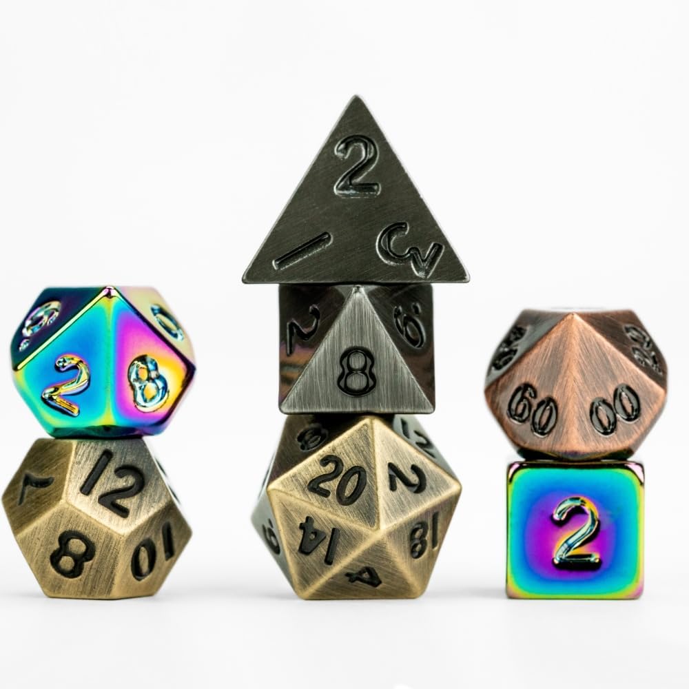 FanRoll Mystery Misfit Baby Metal: Bag of 7 Assorted Mini Polyhedral Metal Dice