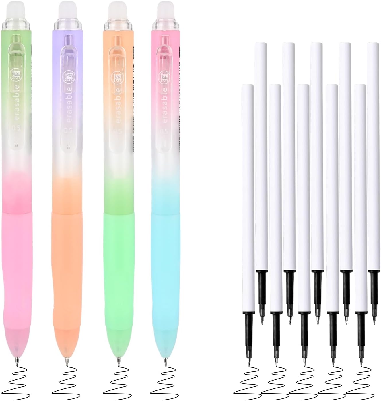 Temiary 4 Pcs Erasable Gel Pens & 10 Pcs Refills, Retractable Ink Pen with Eraser Clear, 0.5mm Fine Point Smooth Writing Make Mistakes Disappear for Crossword Puzzles Note Taking (Black Ink)
