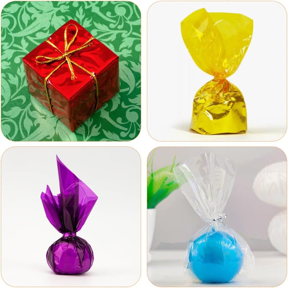 168 PCS Colored Cellophane Wrap Paper(7.48x7.48 Inch) Treat Candy Small Gifts Wrapping Baskets Colorful Plastic Sheets for Crafts Transparent Clear Clings Birthday Baby Shower Holiday Party Decor