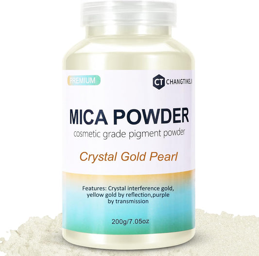 Mica Powder,7.05OZ（200g）,Crystal Gold Pearl Mica Powder Pigment for Epoxy Resin，Lip Gloss，Car Paint，Dye，Soap Making，Nail Polish,Epoxy Resin,Candle Making,Bath Bombs