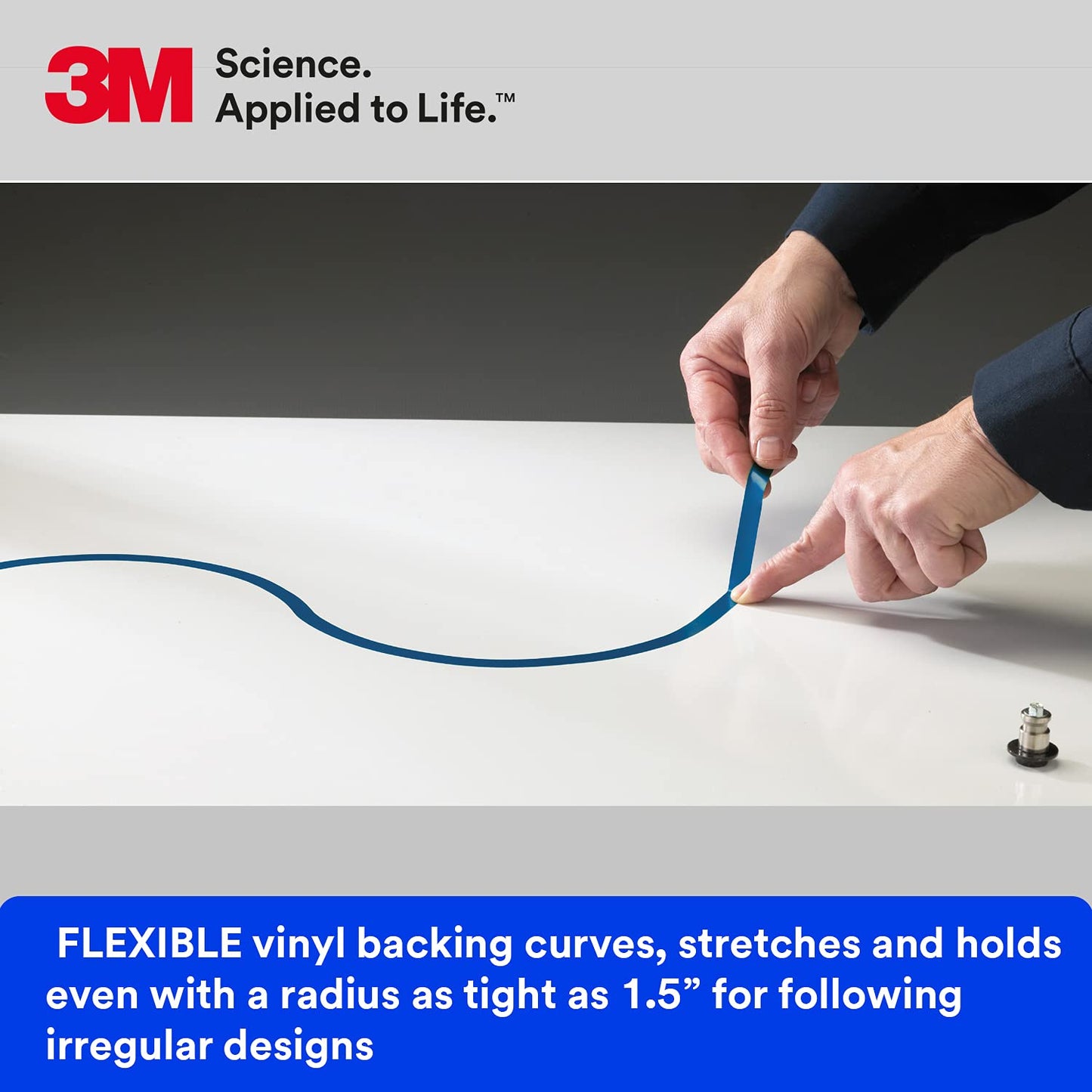 3M Vinyl Tape 471+, 1/4 in x 36 yd, Indigo, 1 Roll, Fine Line Tape for Paint Masking Striping, Color Separation and Complex Designs, High-Temperature, Stretch