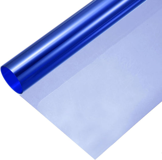 MECCANIXITY Iridescent Window Film,24" x 39" Iridescent Holographic PVC Fabric Dichroic Film Clear Vinyl Paper Roll for DIY Craft Gift Wrapping Bag Decoration,Blue