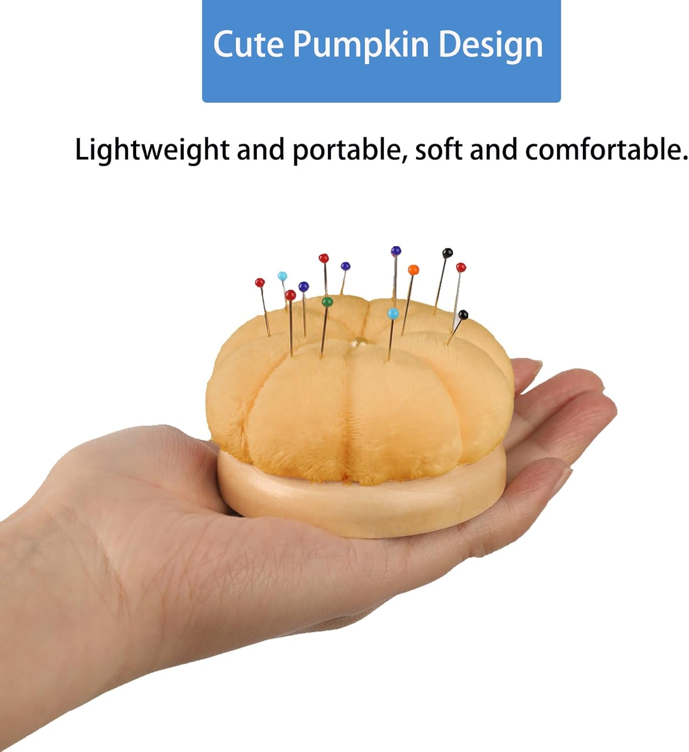 Hilltian Pin Cushion for Sewing, Wooden Base Sewing Pincushion with 100 Plastic Head Pins, Cute Pins Holder for Sewing Quilting, Light Green (Brown)