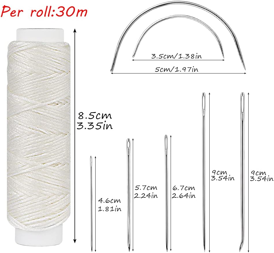 Ftyiwu Waxed Thread, Upholstery Needle and Thread 32 Yards with 7PCS Hand Sewing Needles for Home Upholstery Carpet Canvas Repair Leather Sewing (White)