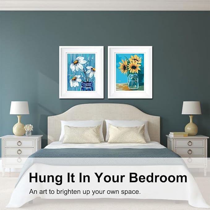 BAISITE Paint by Numbers Kit for Adults Beginners,12" Wx16 L 2 Pack Canvas for Painting Kits for Adults in Colorful Box-Daisy and Sunflowers 0304