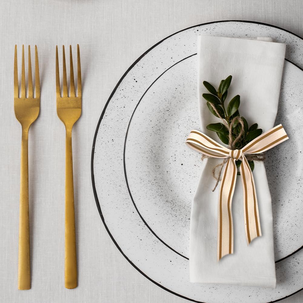 10 Yards × 3/5 Inch Golden Natural Cotton Ribbon, Double Sided Webbing Straps Ribbons, Birthday Wedding Valentines Ribbons for Crafting, DIY Sewing, Gift Wrapping