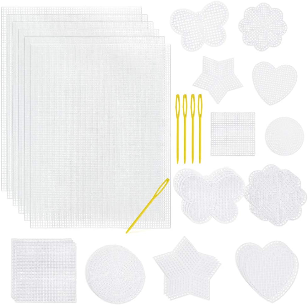 Pllieay 36-Piece Mesh Canvas Sheets Kit - 30 Shapes, 6 Rectangular Canvases & Embroidery Tools for Plastic Canvas Craft
