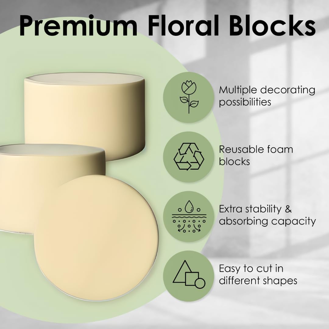 XCEL Floral Foam Block Unlike Any Other - Reusable Floral Blocks Flower Foam for Artificial Flower Arrangements (Cream - 5" x 3" Round (6 Pack))