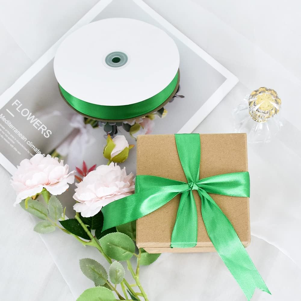 TONIFUL 1 Inch x 100yds Green Satin Ribbon, Thin Solid Color Satin Ribbon for Gift Wrapping, Crafts, Hair Bows Making, Wedding Party Decoration, Invitation Cards, Floral Bouquets