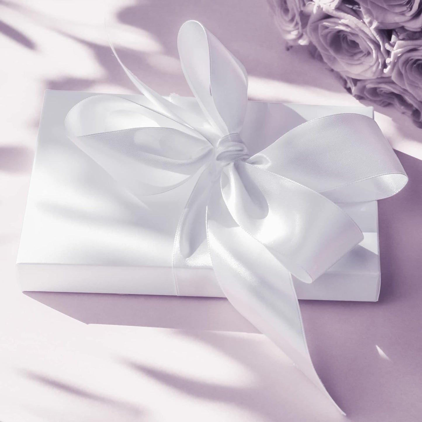 LIUYAXI White Satin Ribbon, Double Faced 1/2" X Continuous 25 Yards Ribbons Perfect for Gift Wrapping Bows Bouquet Wedding Craft and More
