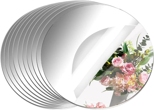 9PCS Small Round Mirror Centerpieces for Tables, 6inch Acrylic Circle Mirror Centerpieces for Table Candle Plate Circle Mirror Trays for Wedding Centerpieces Party Decorations