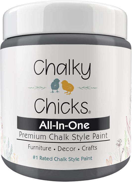 Chalky Chicks All-in-One Chalk Paint for Furniture or Cabinet - 8Fl Oz - Matte Finish Nailed It (Blueish Gray) for Metal, Wood Furniture Paint - No Sanding All-in-One for Home Decor & Crafts, USA Made