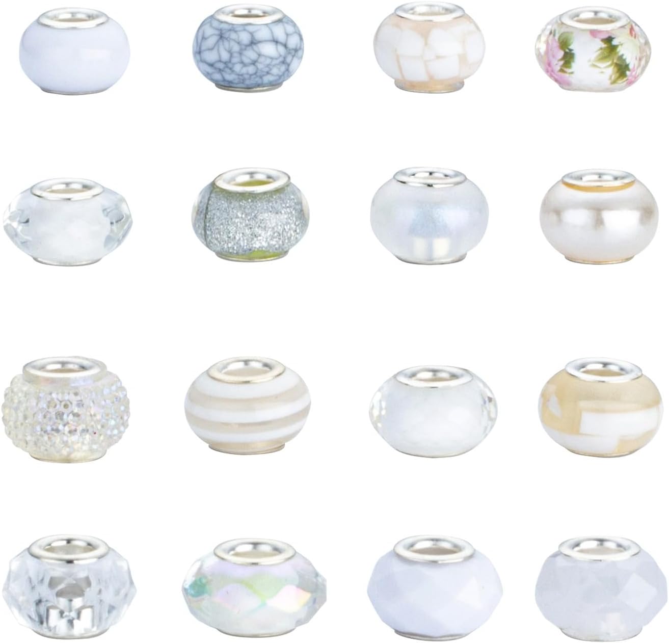 LAIDANLA White Mix Large Hole Beads, 100pcs 15mm Round European-Style Resin, Plastic, Acrylic Craft Beads for Jewelry Making, Bracelet, Necklace, Decoration