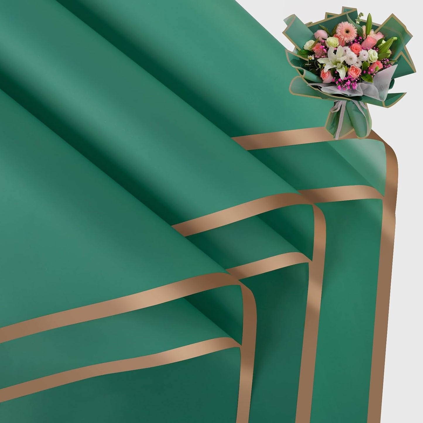 FUHITIM 20 Sheets Flower Wrapping Paper - Waterproof Floral Bouquet Packaging Paper for DIY Crafts，Florist Supplies Packaging Paper for Wedding Birthday Gift(Emerald Green)