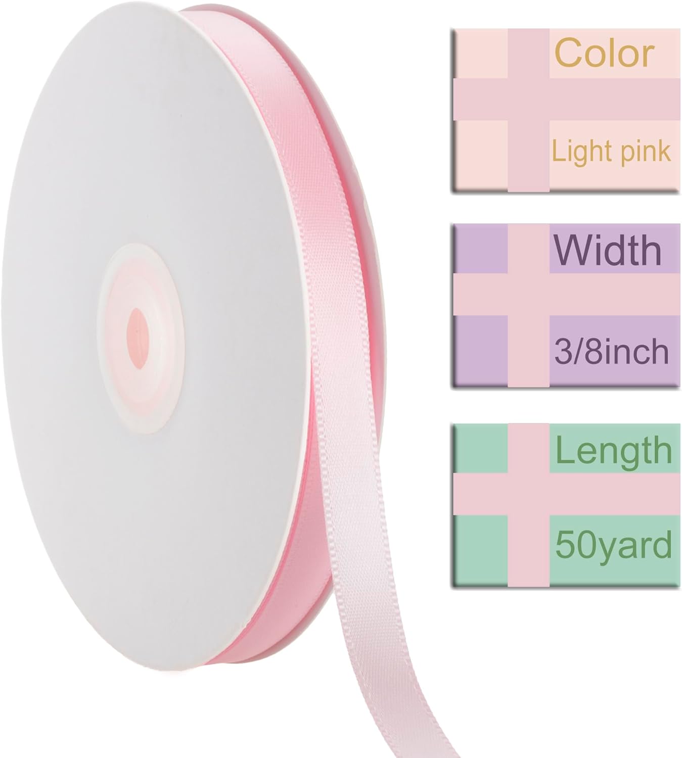 3/8 Inch Light Pink Ribbon, 50 Yards Craft Polyester Satin Ribbon Perfect for Gift Wrapping, Handmade Roses, Wedding Party Decorations and DIY Crafts