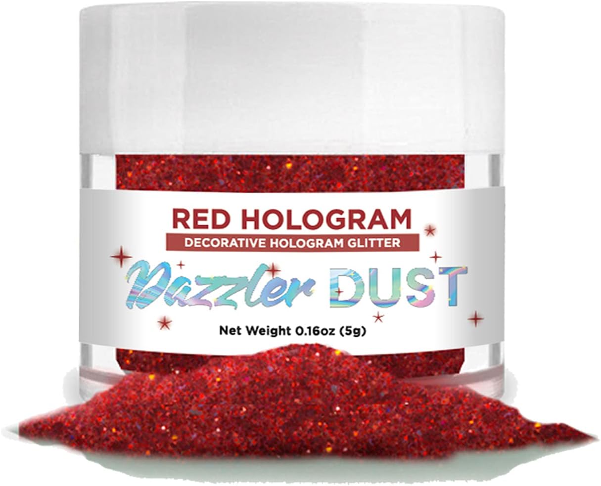 BAKELL Red Hologram Art & Craft Glitter, 5g Jar | Dazzler DUST | Non-Toxic Decorating Glitter | Arts, Crafts, Slime, Glue, Paint, Face & Body (Red Hologram)