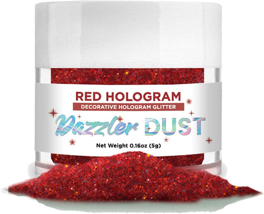BAKELL Red Hologram Art & Craft Glitter, 5g Jar | Dazzler DUST | Non-Toxic Decorating Glitter | Arts, Crafts, Slime, Glue, Paint, Face & Body (Red Hologram)
