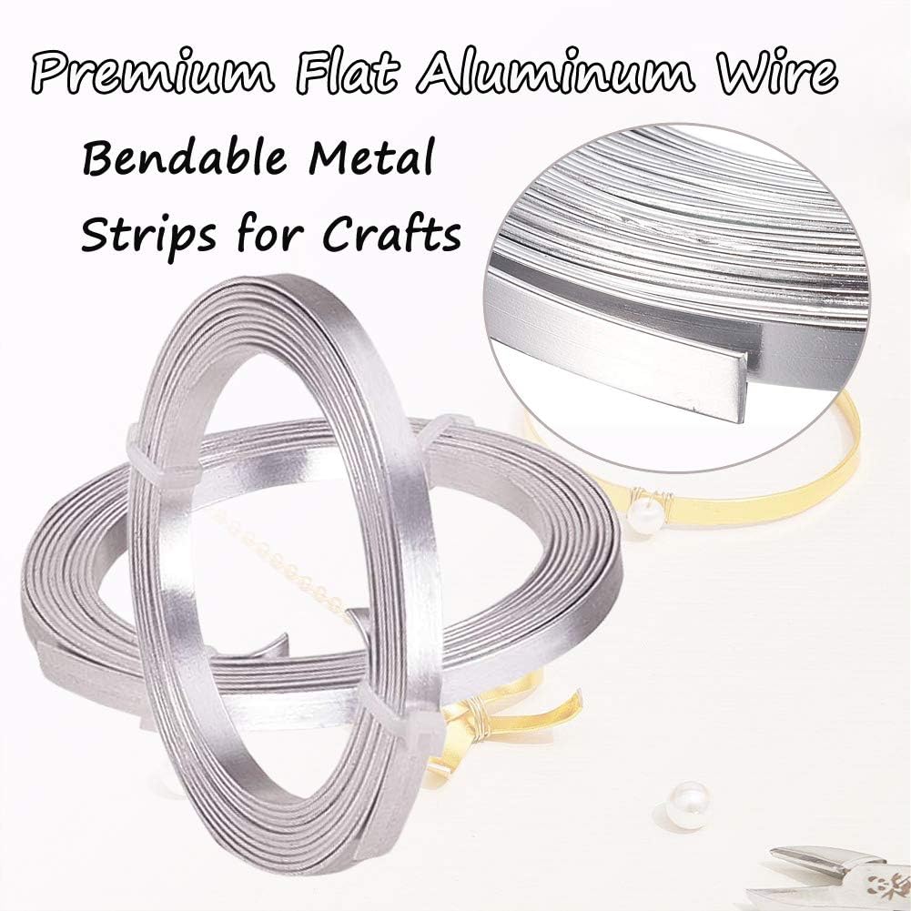 Flat Aluminum Wire Bendable Flat Wire for Crafts 5mm Metal Strips for DIY Jewelry Making Bezel Sculpting Armature 18Gauge 6.5Feet/Roll 2Rolls (5mm Wide, Silver, 2)