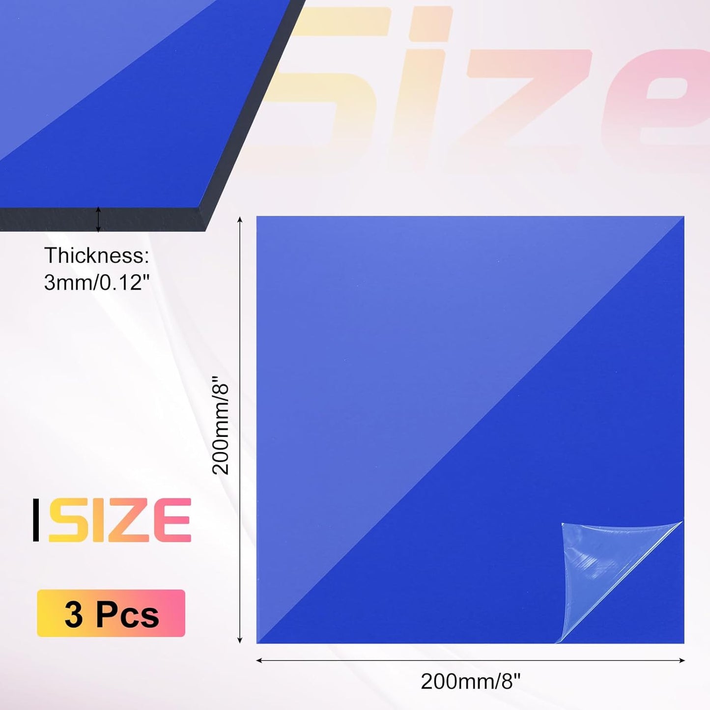 uxcell 3Pcs Acrylic Sheets 8x8 Inch Acrylic Panel 1/8 Inch-3mm Plastic Board for Picture Frames Sign Holders DIY Display Projects Craft, Clear Blue