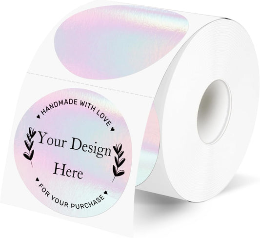 2" Round Transparent Thermal Label Stickers, Clear Direct Thermal Labels Holographic Pink, Perforation Line Design- 300 Sheets