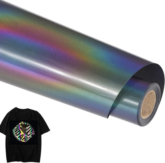 Guangyintong Reflective Rainbow Heat Transfer Vinyl Roll, 12" x 8ft, 1 Piece, Rainbow HTV Vinyl for All Cutter Machines, Easy to Cut & Weed, DIY Design