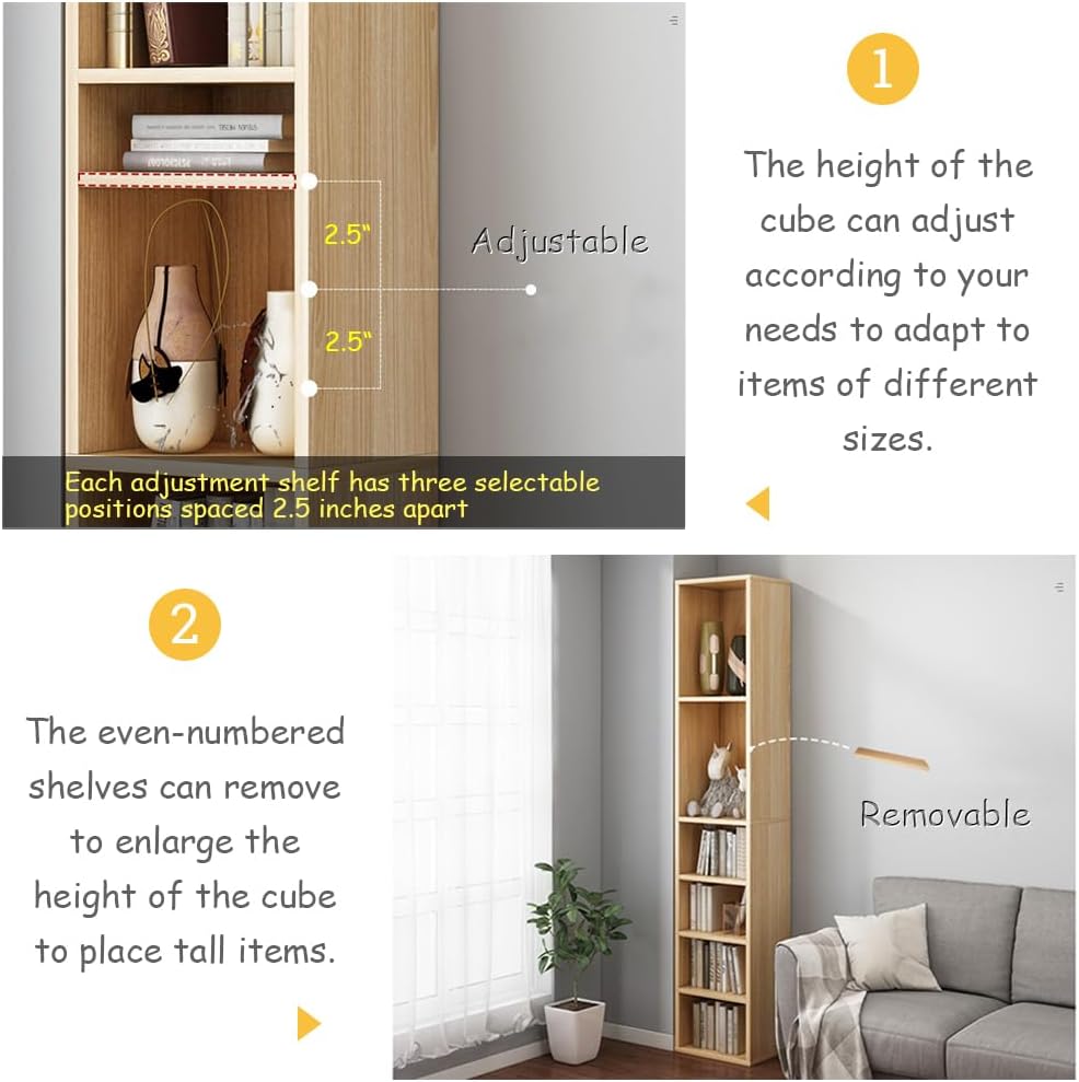 IOTXY Small Narrow Corner Bookcase - 47 Inches Tall Gap Freestanding Storage Cabinet, 4 Lattices Open Shelves Tower Rack with Door, Cubes Bookshelf in White