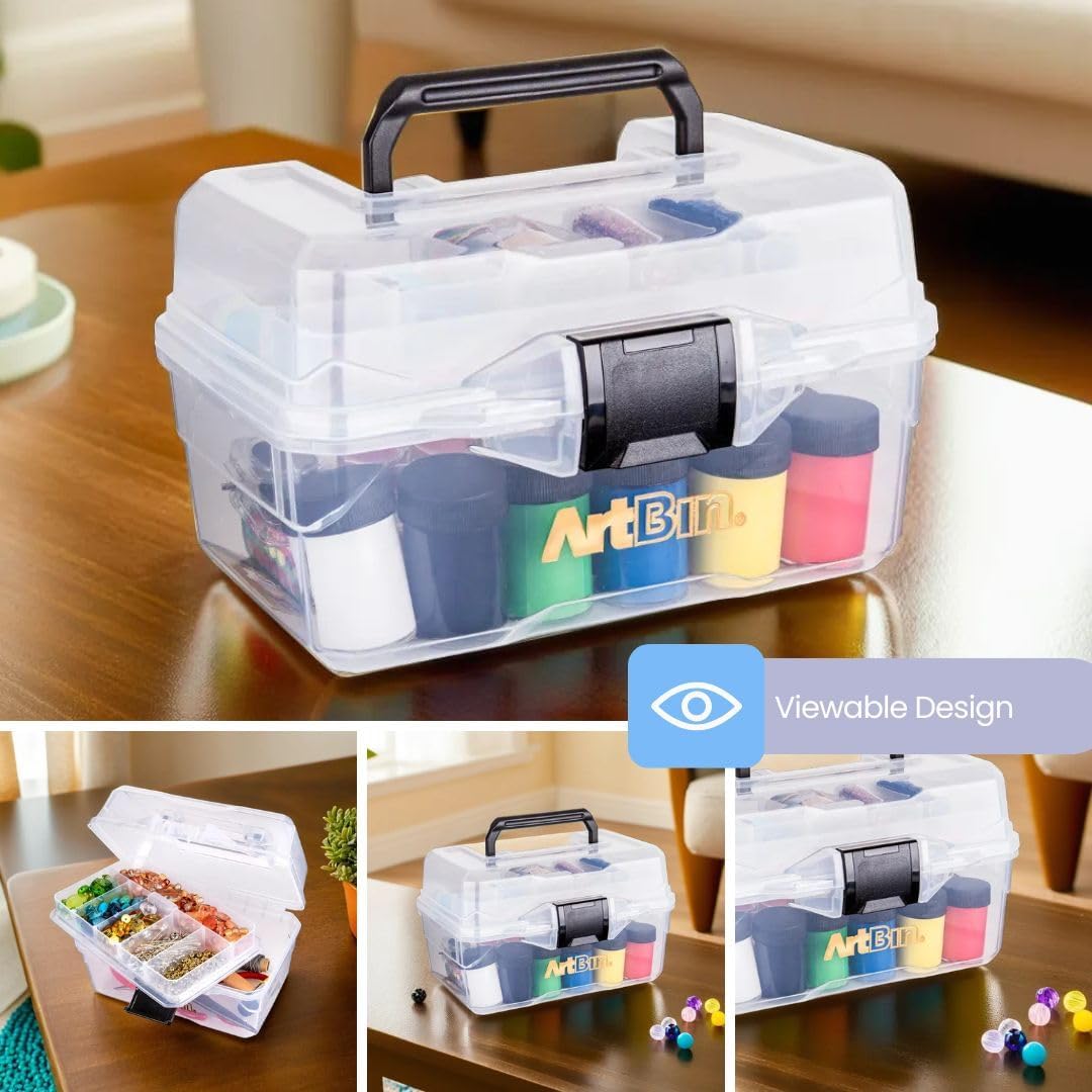 ArtBin 6890AG Small Project Box, Portable Art & Craft Organizer with Lift-Out Tray, [1] Plastic Storage Case, Clear (Pack of 6)