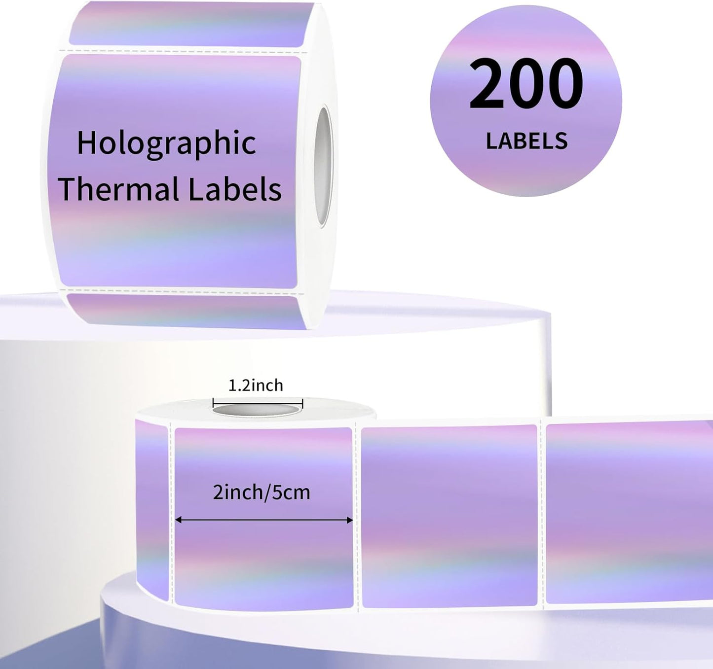 2" x 2" Square Thermal Labels Stickers, Holographic Thermal Stickers Labels, Self-Adhesive Glitter Direct Thermal Label for Small Business, DIY Design- Holographic Purple