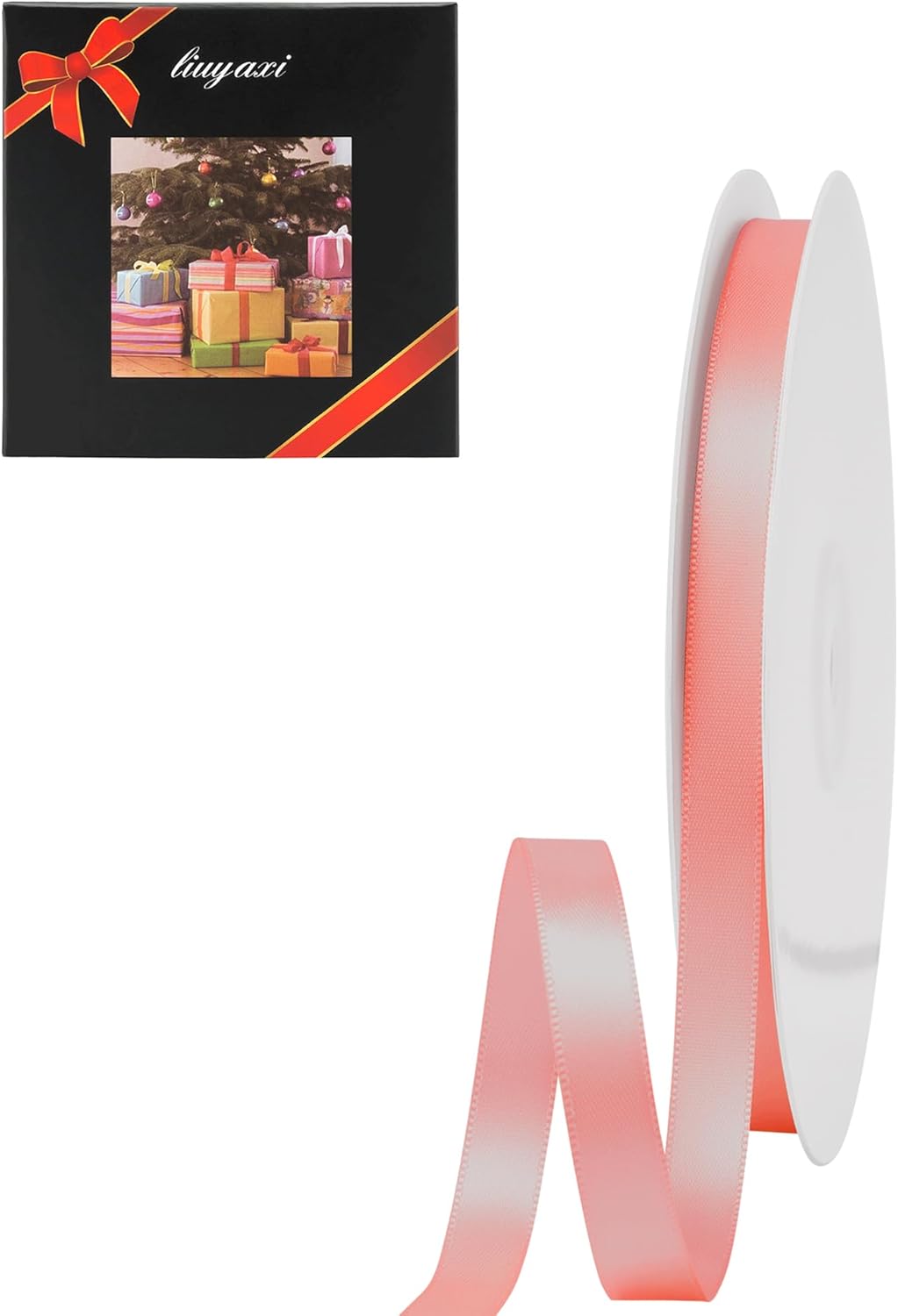 LIUYAXI Rose Gold Double Faced Satin Ribbon, 3/8" X Continuous 25 Yards, Ribbons Perfect for Gift Wrapping Bows Bouquet Wedding Decor DIY Craft and More