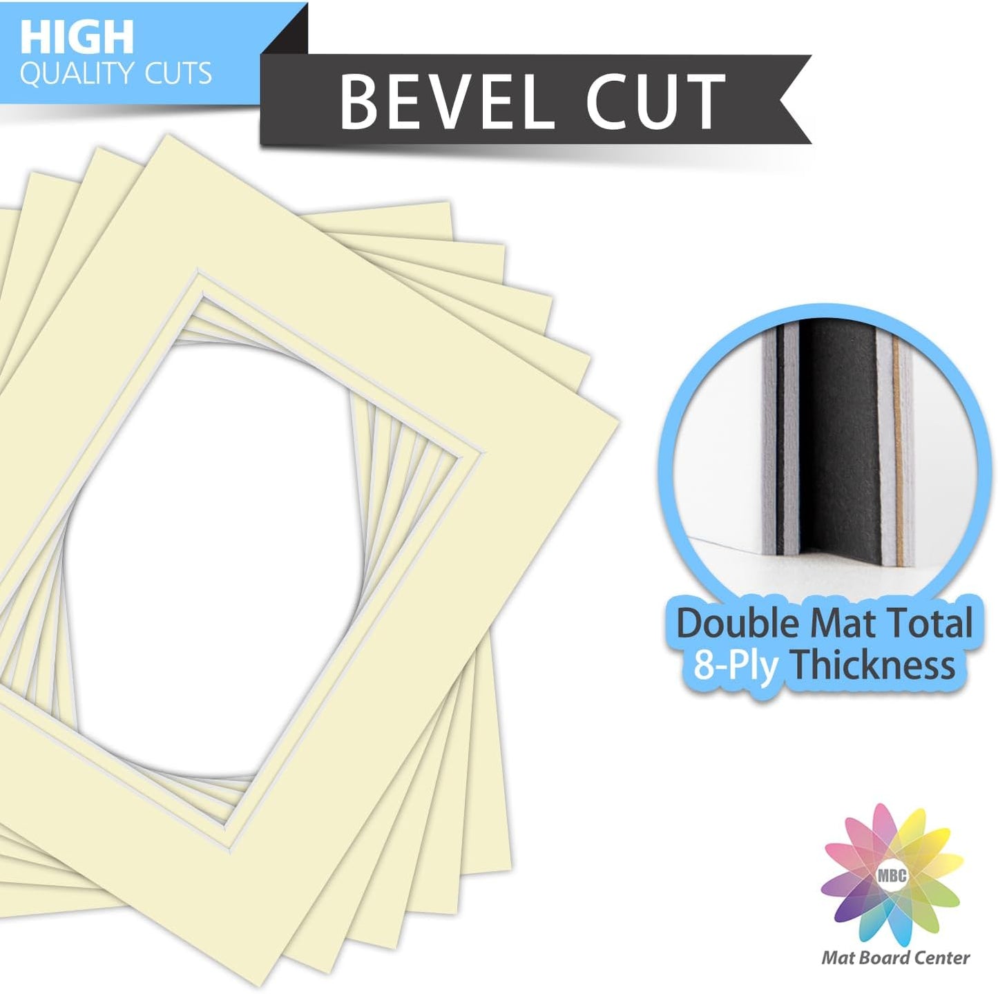 Mat Board Center, Double Mat - Acid Free, 8-ply Thickness, White Core - for Pictures, Photos, Framing (Ivory Over Ivory, 8x10 for 5x7, Pack of 5)