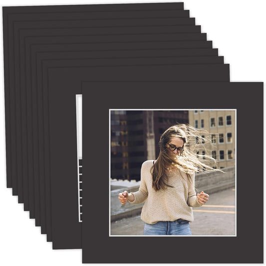 MBC Mat Board Center, 10 Pack 8x8 for 6x6 Black Picture Mats Frame Mattes, Bevel Cut, Acid Free, 4-ply Thickness