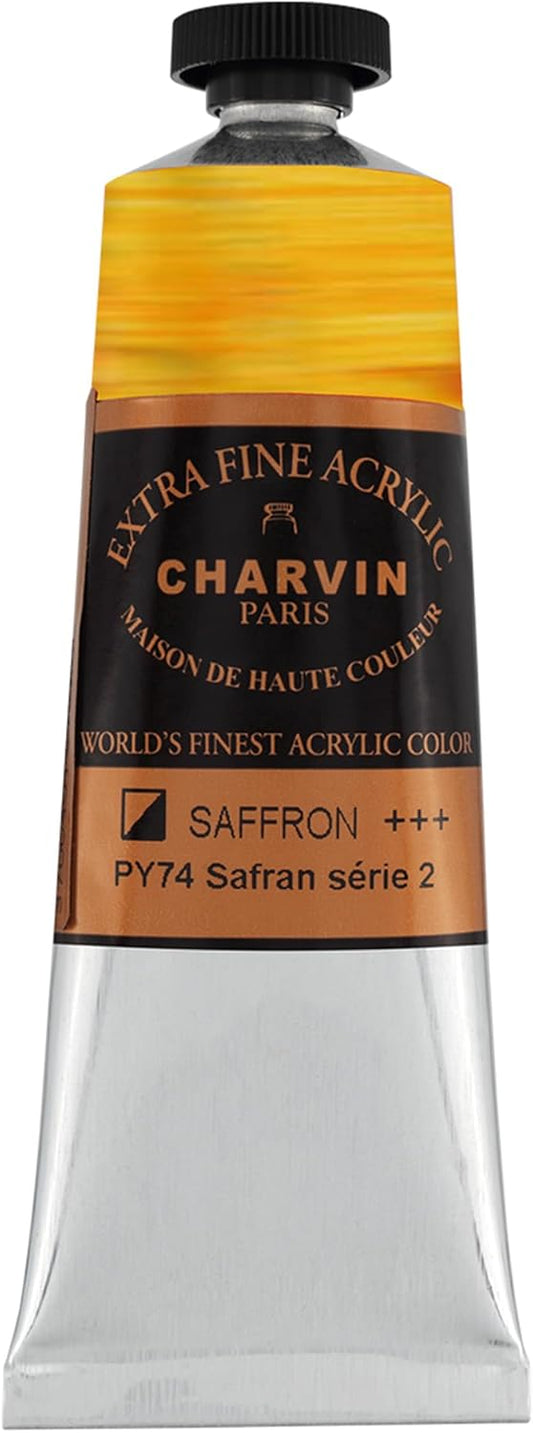 Charvin Extra Fine Professional Acrylic Paint - Saffron, 150ml Tube, Triple-Milled, Lightfast Pigments, Open Stock Artist Acrylic Paints in Nature-Inspired Hues