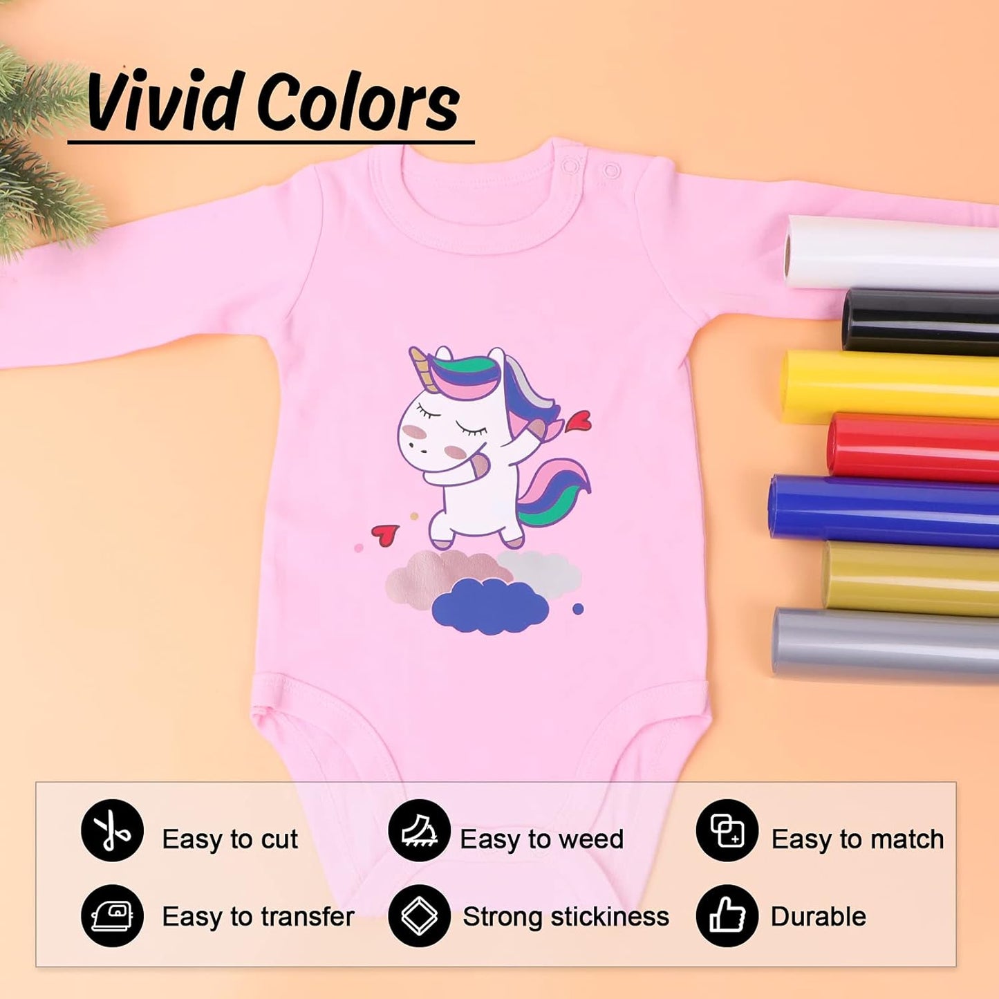 HTVRONT HTV Vinyl Rolls Heat Transfer Vinyl - 12" x 5ft White - Easy to Cut & Weed & Transfer, Great Stickiness, Use Widely, Personalize Gift & Custom Made