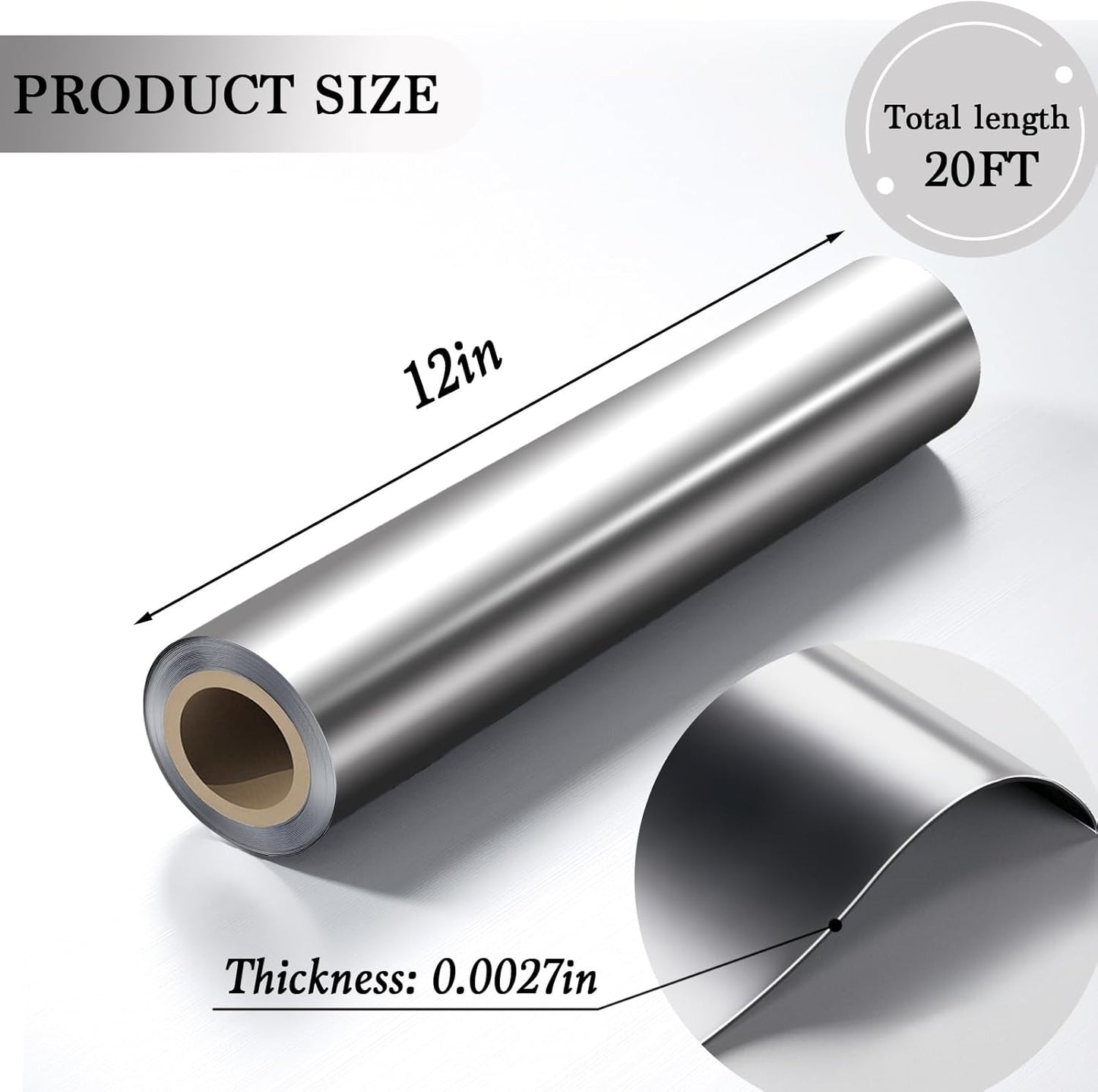 Heavy Duty Aluminum Foil Roll for DIY Crafts & Repairs - 0.07mm Thick Silver Metal Sheet, Multipurpose Tin Foil for Art, Gifts & Home Projects, Silver (12" Wide x 20ft Long)