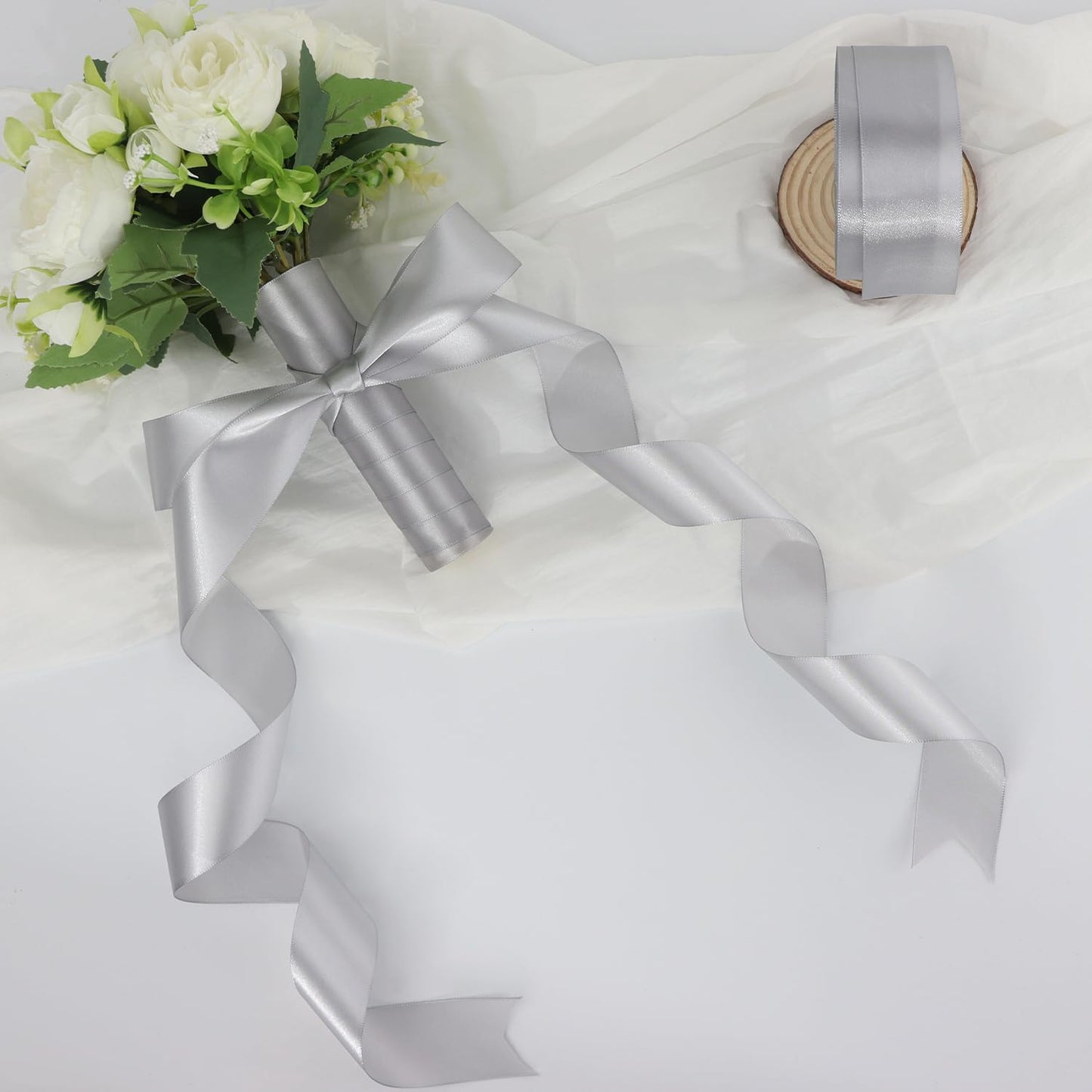 Gray Solid Satin Ribbon 1-1/2 Inch 25 Yards Solid Polyester Fabric Ribbon for Gift Wrapping Wedding Christmas Baby Shower Birthday Party Decoration Handmade Immortal Flower Craft
