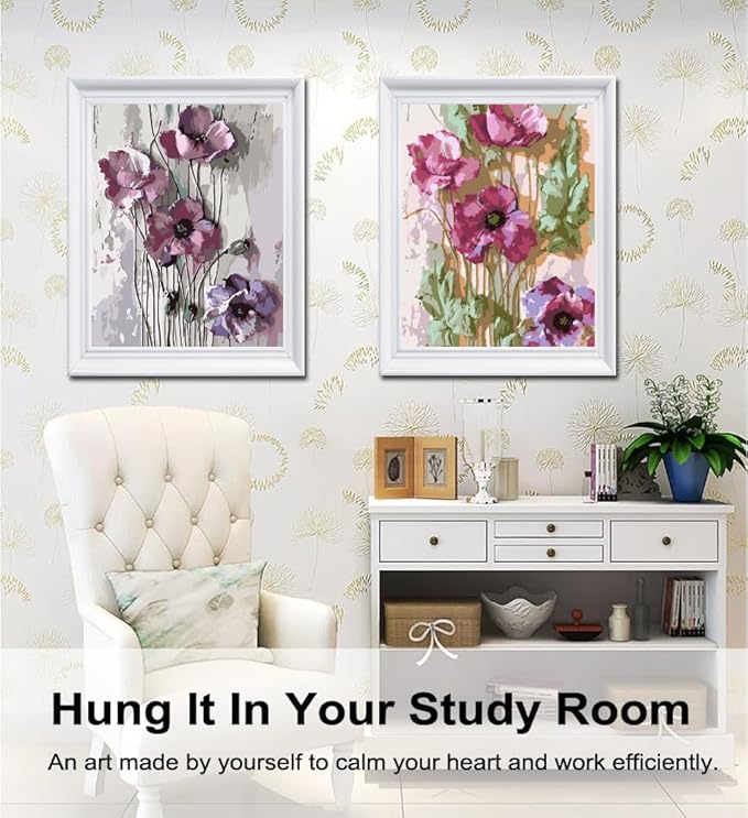 BAISITE Paint by Numbers Kit for Adults Beginners,16" Wx20 L 2 Pack Canvas for Painting Kits for Adults in Colorful Box 6566 Already Framed