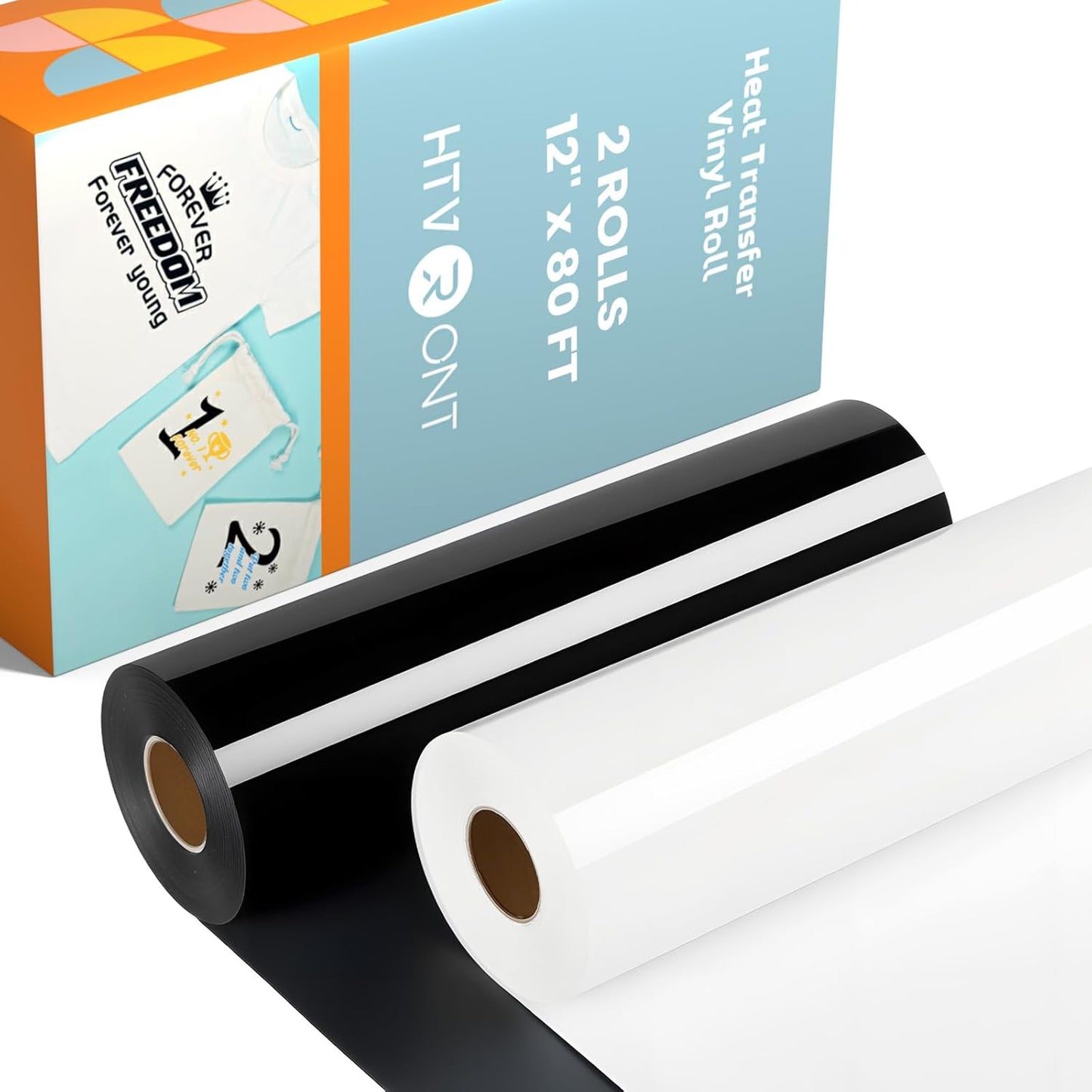HTVRONT Heat Transfer Vinyl Rolls - 2 Pack 12" x 80ft Black and White HTV for T Shirts, Iron on Vinyl Compatible with Cricut Cutting Machine (White and Black)