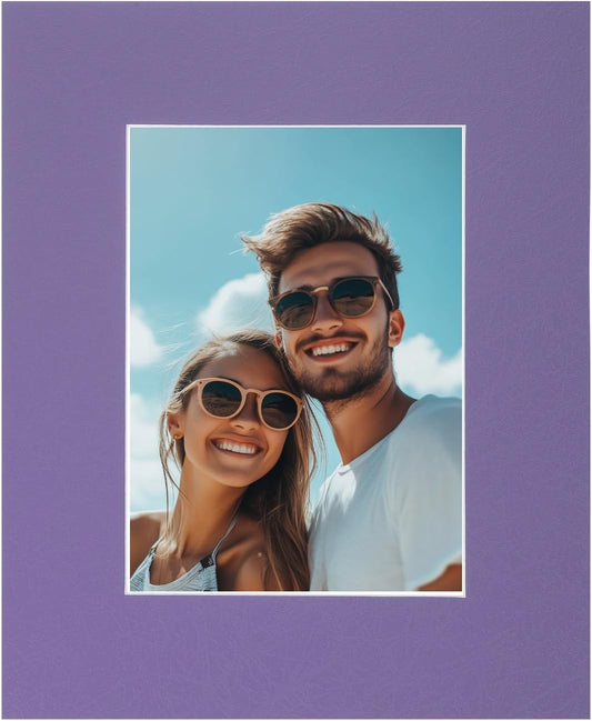 Picture Mats, 8 x 10 for 5 x 7 Pictures Acid Free White Core Bevel Cut Frame Mattes for Display Art Measuring, Purple