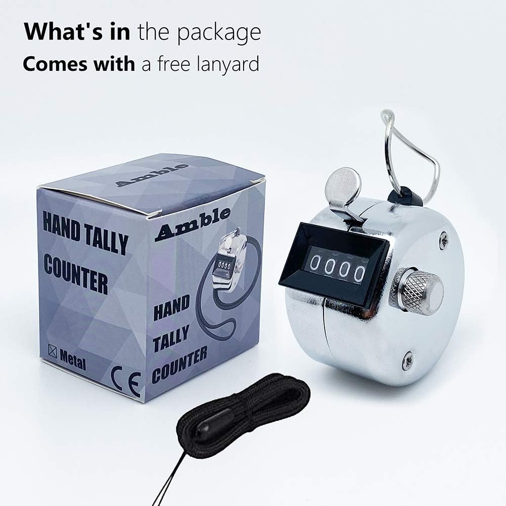 Amble Tally Clicker Counter, Metal Case Mechanical Clicker Digital Handheld Tally Counter with Nylon Lanyard