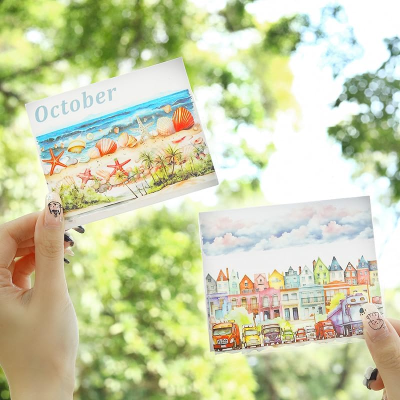 80 Sheet Nature PET & Washi Sticker Book Set, Pre-Cut Landscape Stickers for Scrapbooking, Journaling, and DIY Crafts