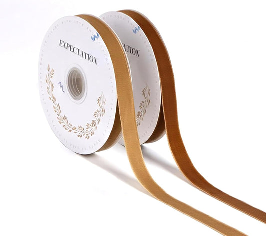 Brown Velvet Ribbon 5/8'' 2 Rolls Total 30 Yards, Use for Gift Wrapping, Christmas Tree, Wreath Decoration, DIY Crafts (Khaki, Brown)