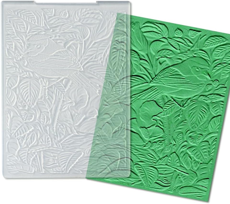 ALIBBON 3D Textured Spring Bird Background Embossing Folders for Card Making, Leaves Background Template Folders for DIY Scrapbooking Paper Craft Photo Album Decorations